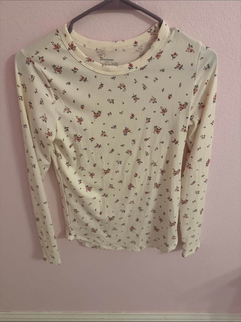 No Boundaries Cream Floral Ribbed Long Sleeve Top